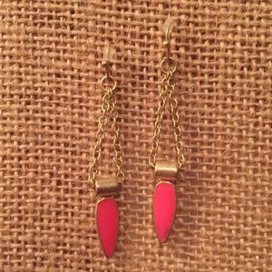 NWOT pink enamel dagger earrings on gold chain